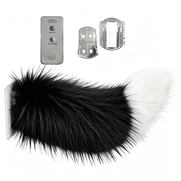 GJX Remote Control Electric Car Tail Rechargeable Cute Fuzzy Wagging Moving Tail Easy Install for Auto Trunk Charm Cosplay Accessory Wagging Tail for Car (Black White)