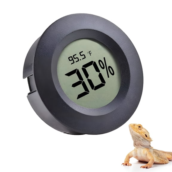 GJX Reptile Thermometer with Hygrometer with Digital Display, Accurate Temperature, Humidity Gauge for Snake and Lizard Tanks, Round Clear LCD, Black, 1.8x1.8x0.6