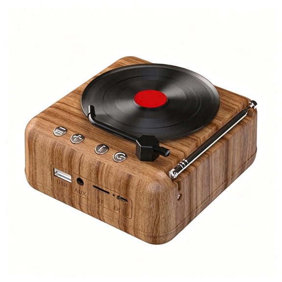 GJX Retro Bluetooth Record Player,Wireless Portable Speaker with Fm Radio and Card Reader,Hifi Sound Mini Turntable for Home Office Gift