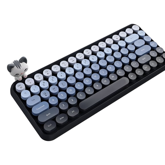 GJX Retro Wireless Bluetooth Silent Computer Keyboard with Round Punk Compact 84 keys,Lightweight,Matte Texture,Typewriter Design,Cute Magnetic Cat Ornaments for PC,Laptop - Blue