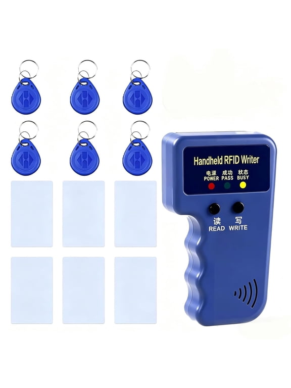 Rfid 125Khz Handheld Card Reader Writer-Supports T5577&Em4305,Portable Programmable Smart Id Card Copier with 6 Blank White Cards + 6 Writable T5577 Keychains