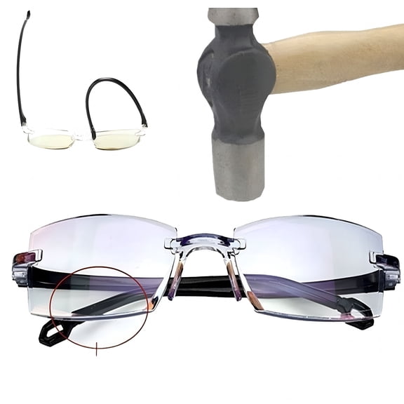 GJX Rimless Progressive Reading Glasses With Blue Light Blocking, Spring Hinge Bifocal Eyewear For Men Women, Computer Anti Glare