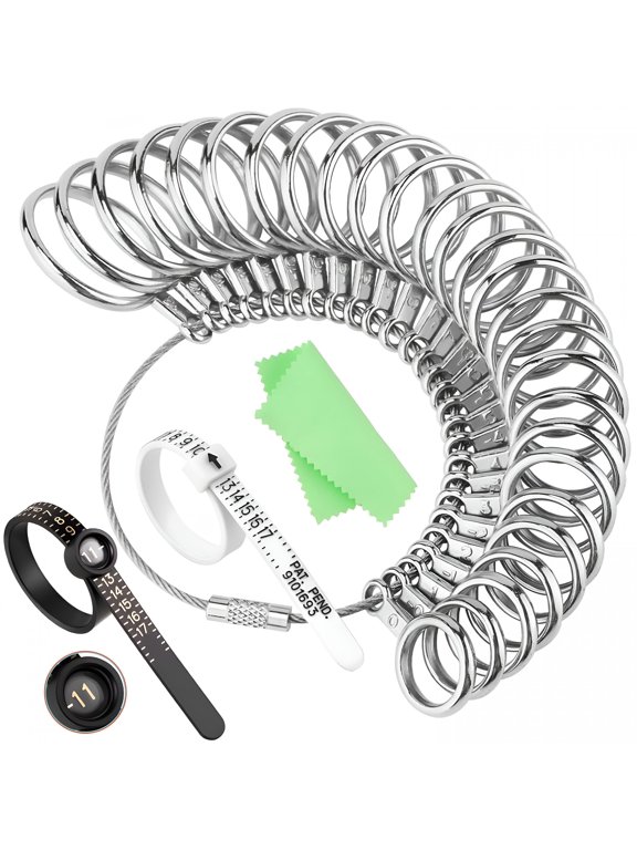 Ring Sizer Measuring Tool Kit,Stainless Steel Ring Sizing Gauge Measurer,Us Size 0-13 with Half Sizes,Reusable Finger Sizer Belts Us 1-17,Men Women Wedding Jewelry