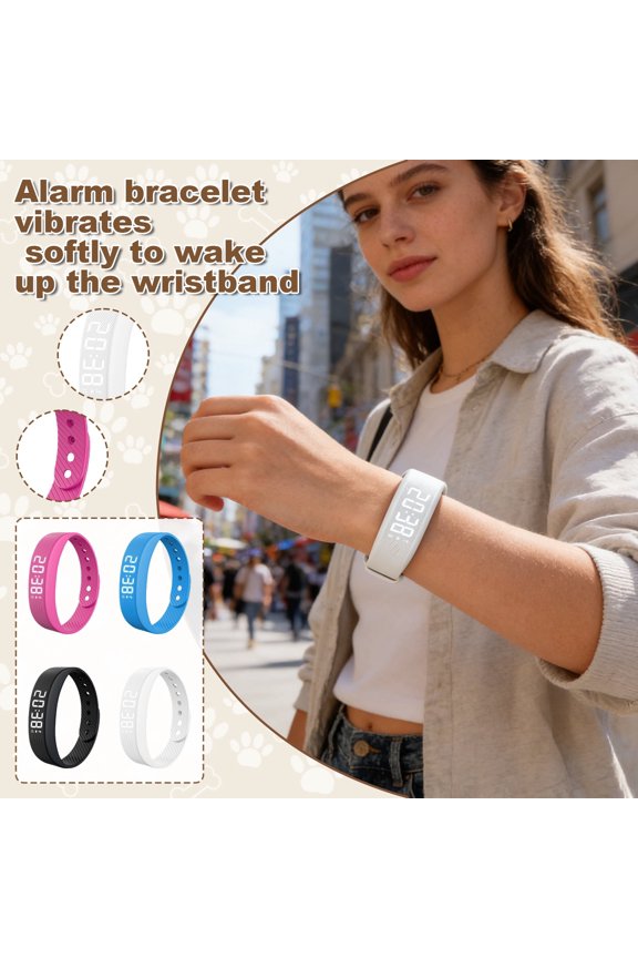 Rise Alarm Band Waterproof for Deep Sleeper, Magnetic Charging Smart Wake-Up Wristband with Silent Vibration, Step Counter & Timer, Adjustable Fit, White