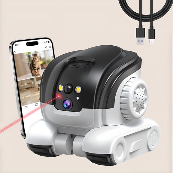 GJX Robot Camera on Wheels 1080P Dual Lens, Security Indoor Camera with 2-Way Talk, Night Vision, 5200mAh Battery & App Control for Cats/Dogs/Baby