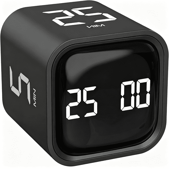GJX Rotating Pomodoro Timer 5,25,10,50 Minutes Preset,Desk Productivity Flip Timer,Cube Countdown Stopwatch,Vibration/High/Low Volume/Custom Modes,for Work,Study,Back to School,Kitchen