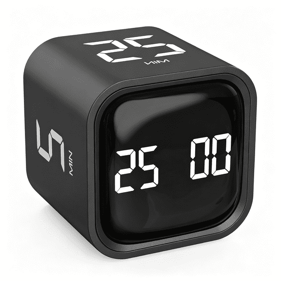 GJX Rotating Pomodoro Timer 5,25,10 50 Minutes Preset,Desk Productivity Timer,Adhd Tool Cube Countdown Stopwatch,Vibration/High/Low Volume/Custom Modes,For Work,Study,Back to School,Kitchen