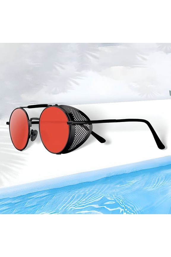 Round Steampunk Light Protection Glasses Eyewear for Unisex Red Lens