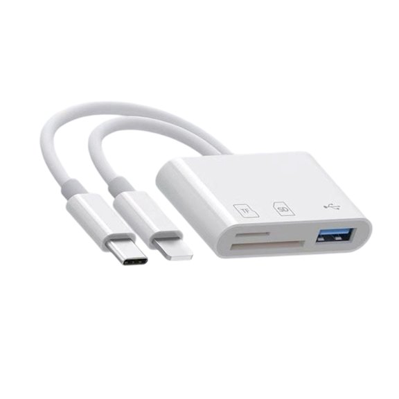 GJX SD Card Reader, Memory SD Card Reader USB C&Lightning Dual Port Micro SD Card Reader with USB Camera Adapter Plug and Play Trail Game Camera Card Viewer Supports SD/TF Card