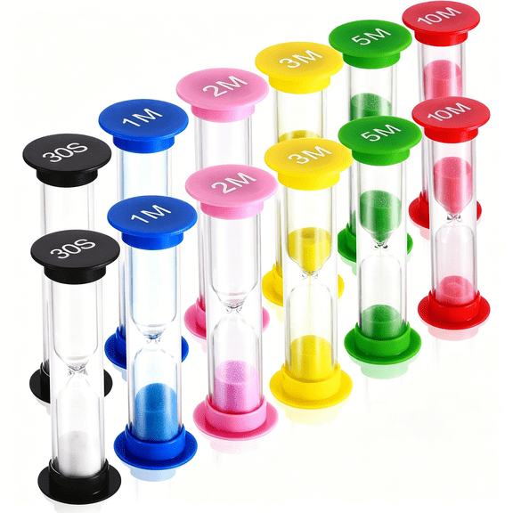 GJX Sand Timer,Plastic Hourglass Timer,Colorful Sandglass Hourglass Sand Clock Timer 30sec / 1min / 2mins / 3mins / 5mins / 10mins (12pcs)