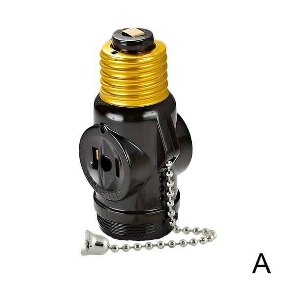 GJX Screw Base Light Bulb Socket with Pull Chain Switch Converter to 2 AC Outlets