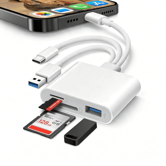 GJX Sd Card Reader for Iphone Ipad Mac, Lightening & Usb-C & Usb-A 3 in 1 Memory Sd Card Adapter, Support Sd/Microsd/Usb Otg, High-Speed Trail Camera Card Viewer,Portable No App Plug & Play