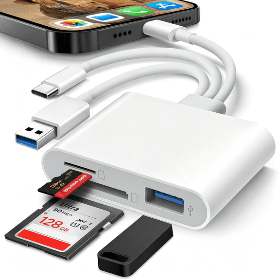 GJX Sd Card Reader for Iphone Ipad Mac,Lightening&Usb-C&Usb-A 3 in 1 Memory Sd Card Adapter,Support Sd/Microsd/Usb Otg,High-Speed Trail Camera Card Viewer,Portable No App Plug&Play