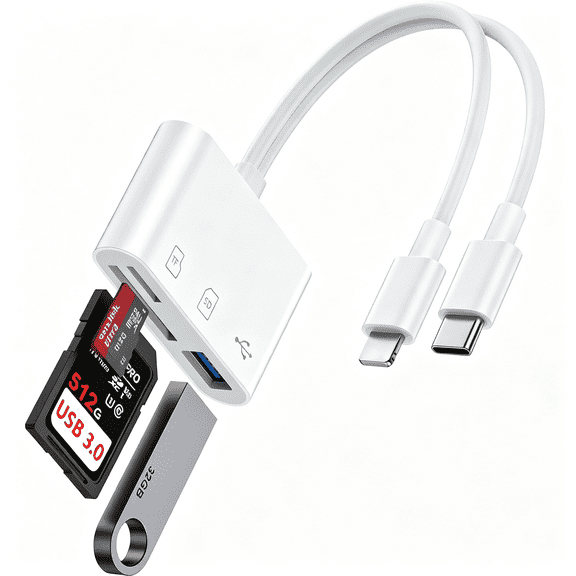 GJX Sd Card Reader for Iphone,,,Memory Sd Card Reader Usb C&Lightning Dual Port Micro Sd Card Reader with Usb Camera Adapter Plug and Play Trail Game Camera Card Viewer