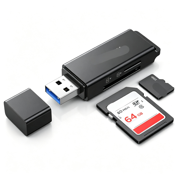 GJX Sd Card Reader - Portable Usb 3.0 Dual Slot Flash Memory Card Adapter Hub for Sdxc, Sdhc, Mmc, Rs-Mmc, Tf, Micro Sdxc, Micro Sdhc Uhs-I for Mac, Linux, Chrome Pc, Laptop