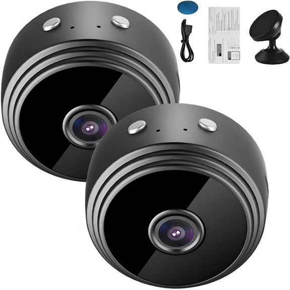 GJX Security Camera, Household Mini Cameras, Mini Wireless WiFi Cameras 1080p HD Night Vision, App Remote for Home, Indoor, Outdoor (Black, 2 PC)