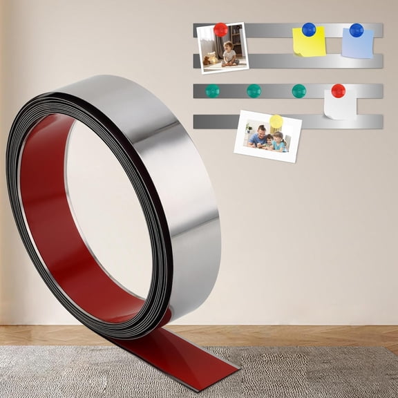 GJX Self Adhesive Backing Metal Strip for Magnets, Flexible Ferrous Memo Tapes Roll for Bulletin Boards in Studio, Office, School (Glossy Silver, 118L X 1.57W)
