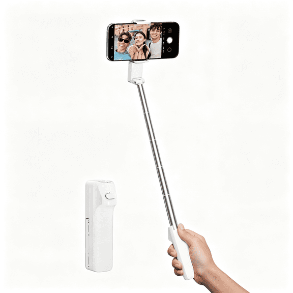 GJX Selfie Stick for Iphone, Extended Portable Selfie Stick, Wireless Remote, Adujustable, Compact Phone Holder for Photograph, Video Recording, Streaming (White)