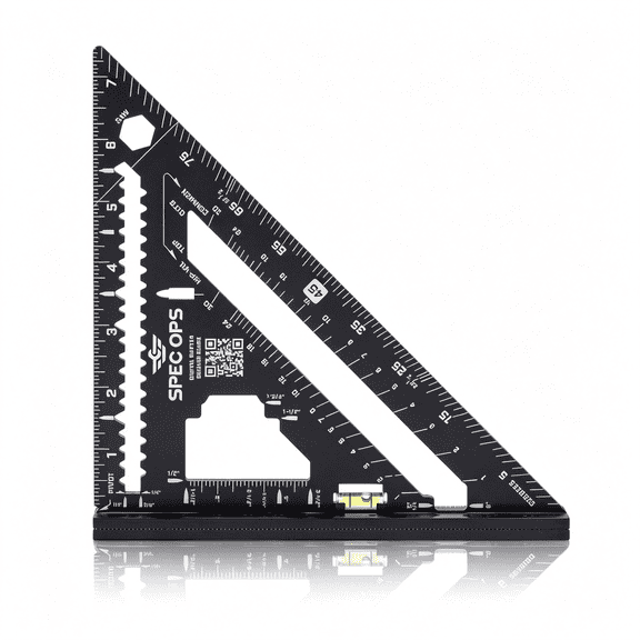 GJX Series 7.5" Rafter Square with Level Vial,Laser Etched&Stamped Markings,Rapid-Layout Features,Wide Heel,Integrated Compass Holes,Digital Rafter Calculator&Guide