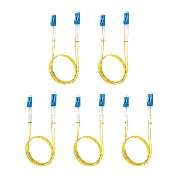 GJX Single Mode Fiber Lc to Lc 1M (3.28 Ft) 5 Pack,Os2 Single Mode Fiber Patch Cable Duplex,Singlemode Fiber Optic Cable Lc to Lc,Lszh Sm Jumper Cord,Yellow Smf 1 Meter