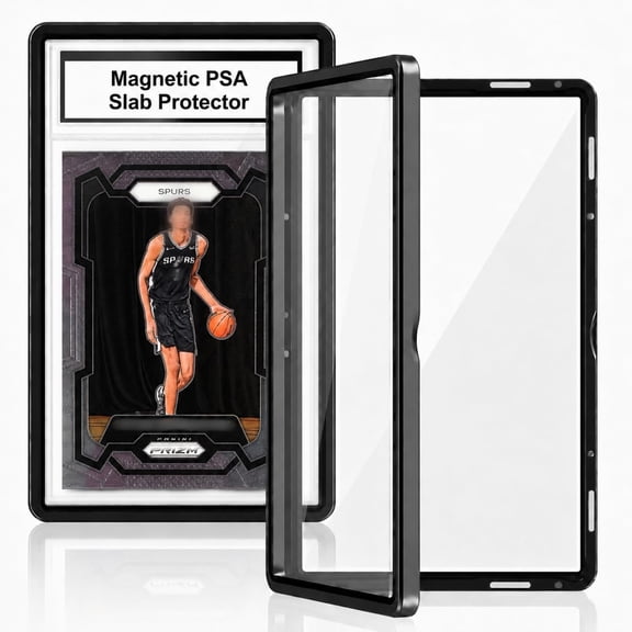 GJX Slab Case with 9-Point Secure Lock,Aluminum Alloy Graded Card Case,Magnetic Uv Protection Slab Protector Fits 35Pt Cards,Professional Display Frame for Sports Cards (Black)