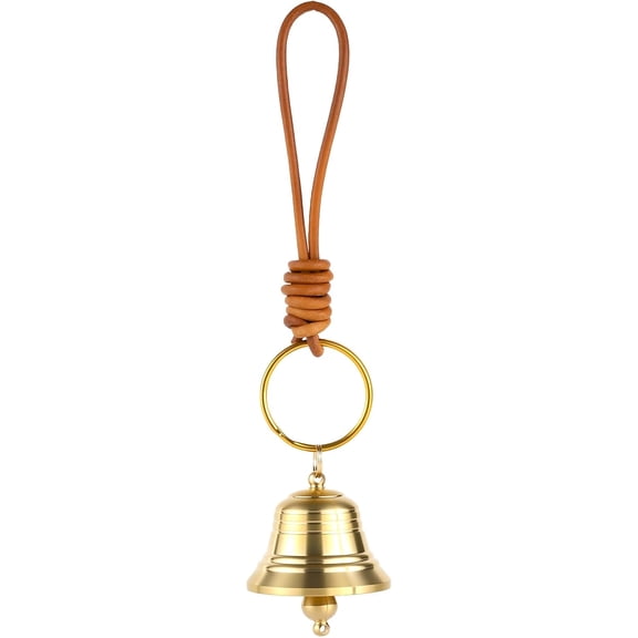 GJX Small Brass Hanging Bell, Entry Doorbell Chime for Door Knob Decoration, Vintage Door Hanger Bell on Leather Rope, Gold Brass Bells for Home Shop Garden Christmas Decor