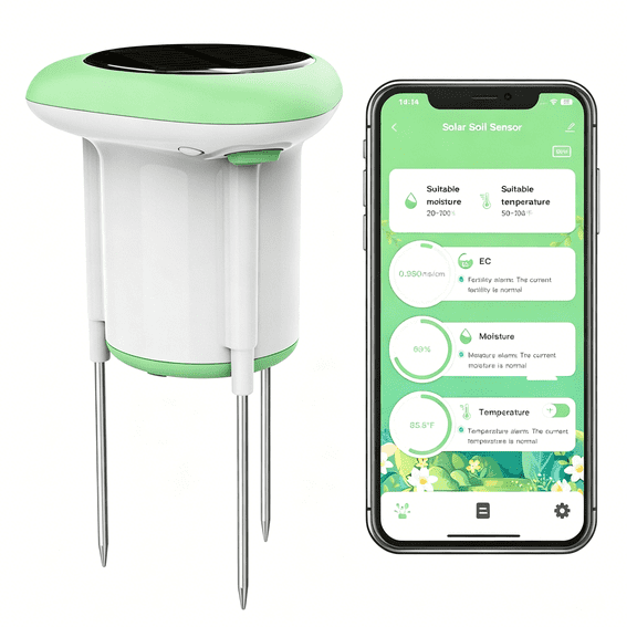 GJX Smart 3-In-1 Soil Moisture/Temperature/Fertility Meter for Plant, Digital Soil Sensor with Smart Life App Push Notification, Soil Test Kit for Garden/Farming/Lawn