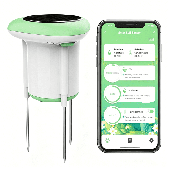 GJX Smart 3-In-1 Soil Moisture/Temperature/Fertility Meter for Plant,Digital Soil Sensor with Smart Life App Push Notification
