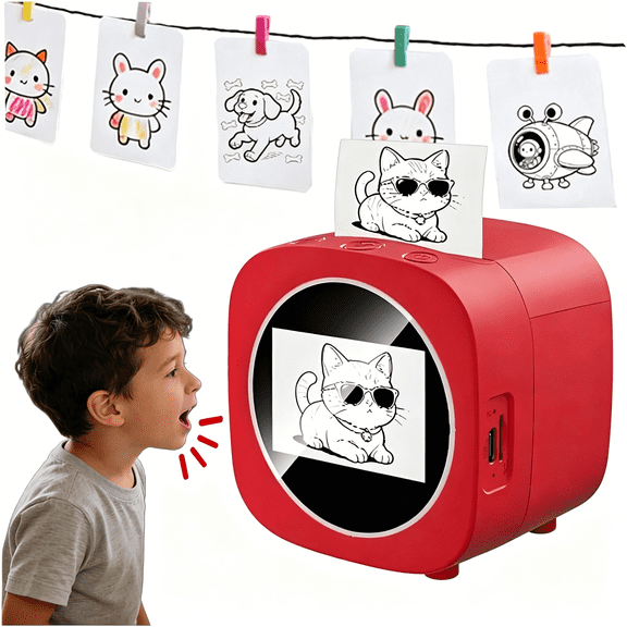 GJX Smart Ai Voice Sticker Maker Machine Mini Inkless Thermal Printer for Kids,Portable Sticker Box with Photo Printing,Diy Label Maker for Scrapbooking,Crafts&Gift Wrapping