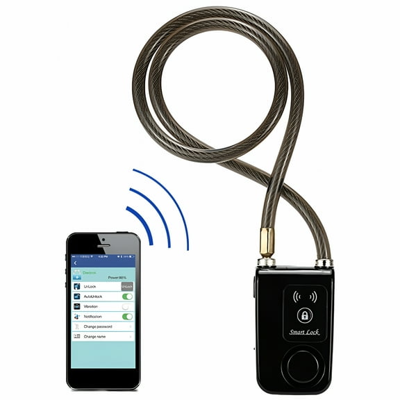 GJX Smart Bike Lock with Bluetooth App Control, 110dB Alarm Anti-Theft, 80cm Steel Cable, for Motorcycle, Scooter, Stroller, Gate.