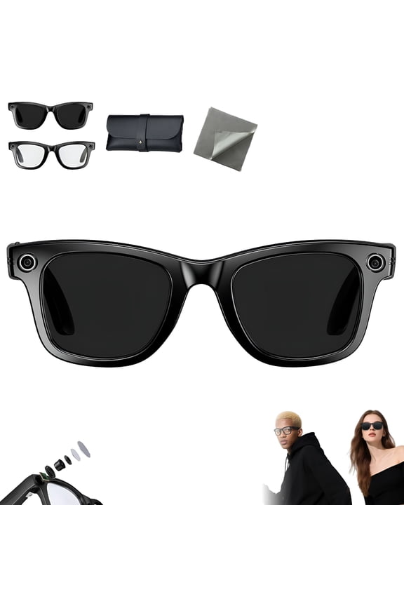 Smart Glasses with 8MP Camera & Bluetooth, AI Real-Time Translation Eyewear, Blue Light Blocking UV Protection, Hands-Free Phone Calls, Swappable Lenses for Travel Office Conference