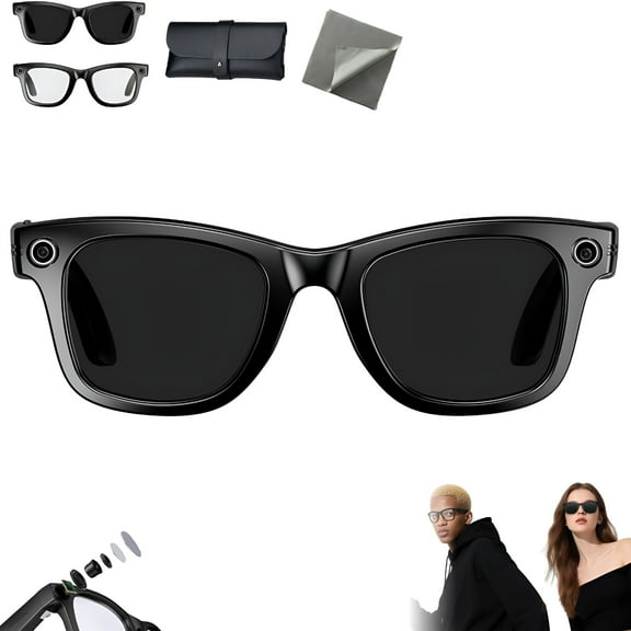 GJX Smart Glasses, Bluetooth Translation Glasses, Glasses with Camera, Blue Light Filtering Lens - Built-in 8mp Camera with Swappable Lenses