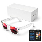 GJX Smart Glasses with Camera for Travel & Pov Video, White | Hands-Free Pov Camera Glasses for Travel, Cycling and Daily Moments, with Bluetooth Audio, Calls, Translation and Wifi.