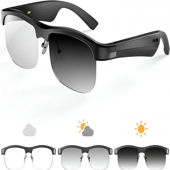 GJX Smart Glasses with Photochromic Lenses - Bluetooth Sunglasses for Men & Women, Built-in Mic & Speakers, UV Protection, Voice Control, and Long Battery Life