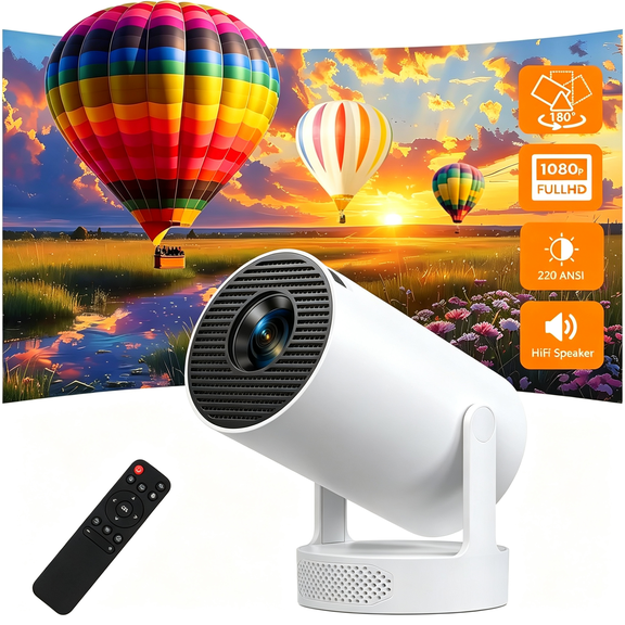 GJX Smart Mini Projector with Wifi 6 and Bluetooth 5.0,Support 4K 1080P,Built-In Apps & 180 Rotation,Auto Vertical Keystone,Portable Movie Projector for Bedroom Home Outdoor,Ivory