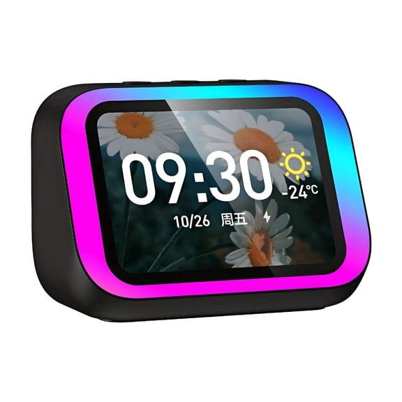 GJX Smart Speaker Alarm Clock with 4"Tft Screen,Wireless Charging,Rgb Lights,Hi-Fi Stereo,Ai Voice Assistant,Weather&Alexa for Bedroom