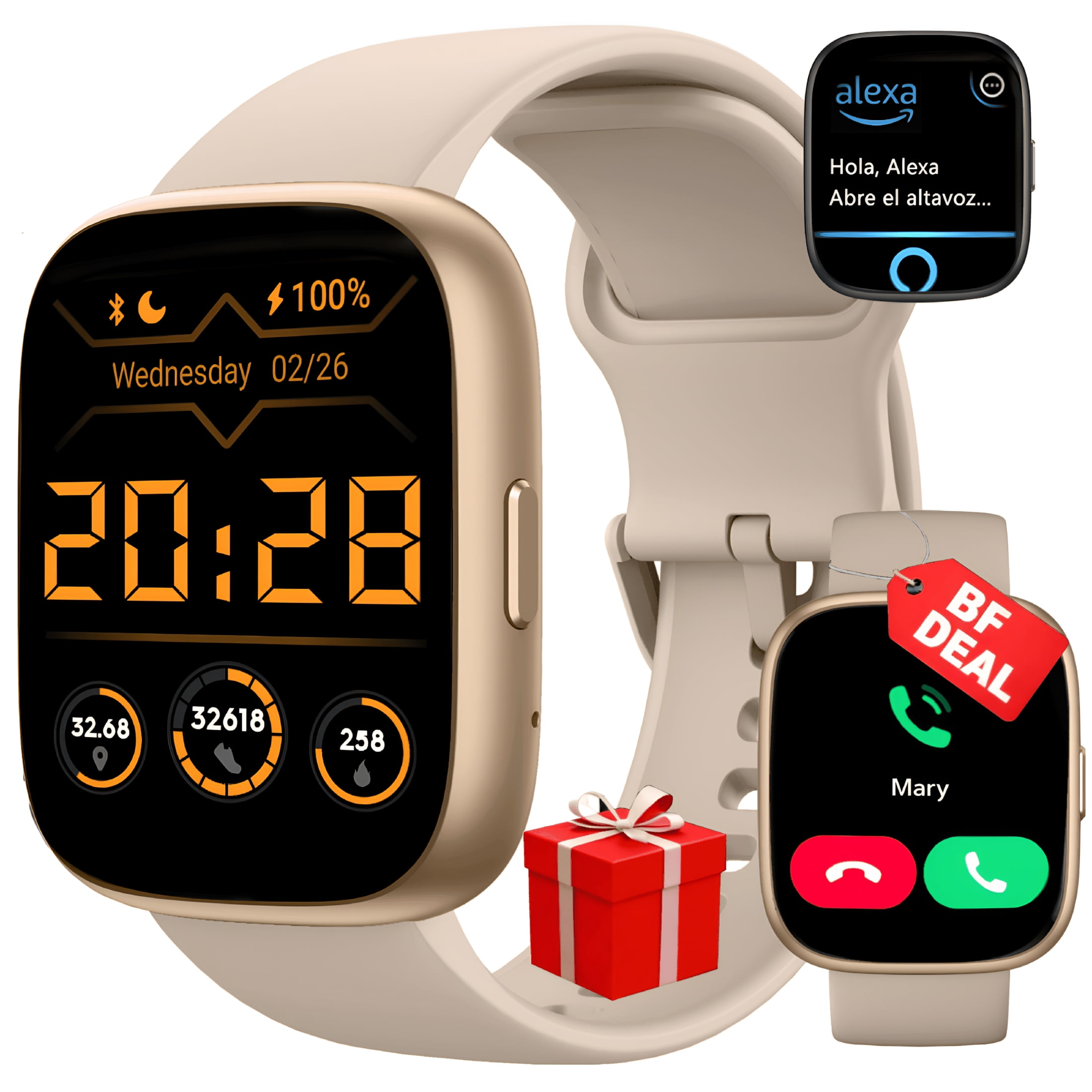 GJX Smart Watch Fits for Android & Iphone,1.83'' Smartwatch for Men Women,Bluetooth Call Answer & Dial/Alexa Voice Control/100+ Sports/30D Standby/128Mb/Ip68 Waterproof Fitness Tracker for Gift