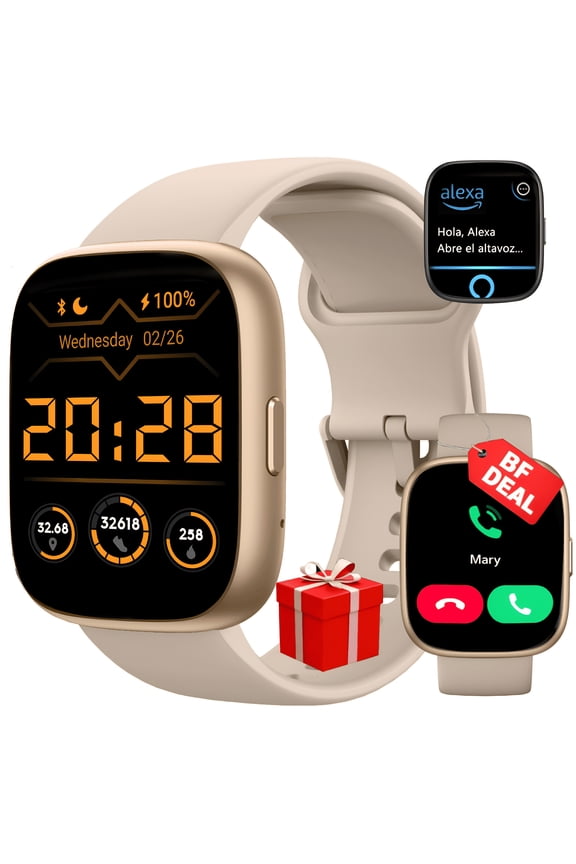 Smart Watch Fits for Android & Iphone,1.83'' Smartwatch for Men Women,Bluetooth Call Answer & Dial/Alexa Voice Control/100+ Sports/30D Standby/128Mb/Ip68 Waterproof Fitness Tracker for Gift