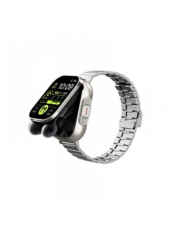 Smart Watch with Earbuds,Miss Important Messages Headset Smart Watch,Click to View Sports Smartwatch,Silver