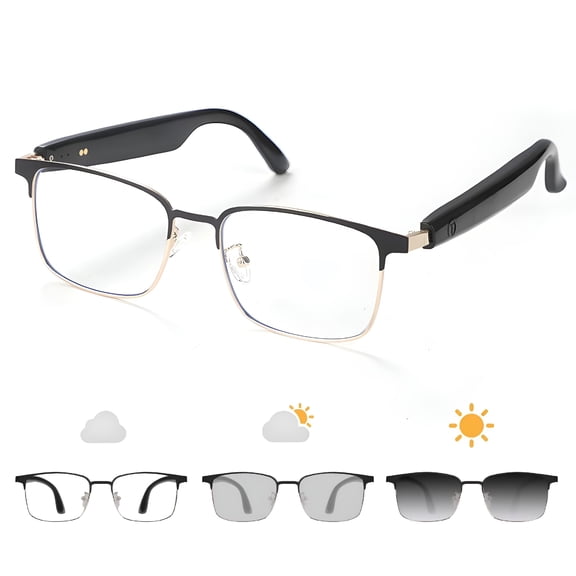 GJX Smart Wireless Bluetooth Glasses, Photochromic Polarized Sunglasses with Open Ear Speakers & Mic, Hands-Free Audio