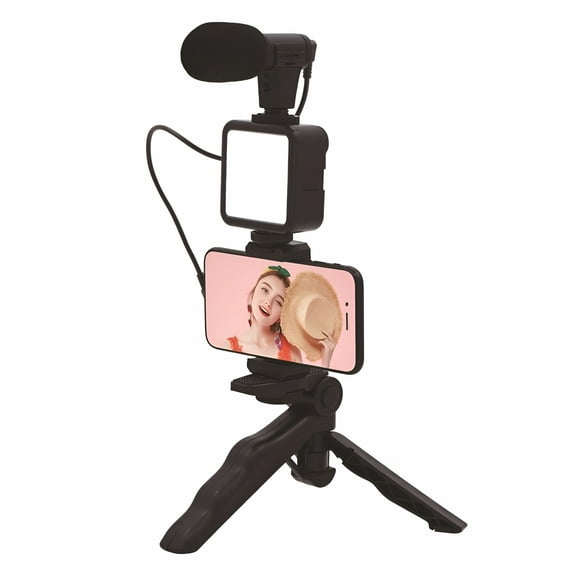 GJX Smartphone Video Microphone Kit, Mic Video Recording Accessories with LED Light, Phone Holder, Tripod, Compatible with iPhone Samsung Huawei, for TikTok YouTube Vlogging