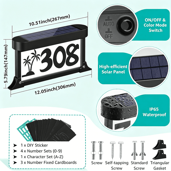 GJX Solar Address Sign,3-Color Lighting Modes Mailbox Number Plaque Waterproof,Double Sided Light-Emitting Mailbox Topper,LED House Numbers
