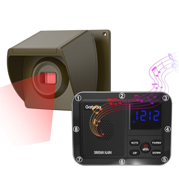 GJX Solar Driveway Alarm,2625 Ft Long Range Wireless Driveway Alarm,Outdoor Waterproof Motion Sensor with 1 Receiver and 1 Detector,Alarm System for Fish Pond,Orchard Intrusion Protection