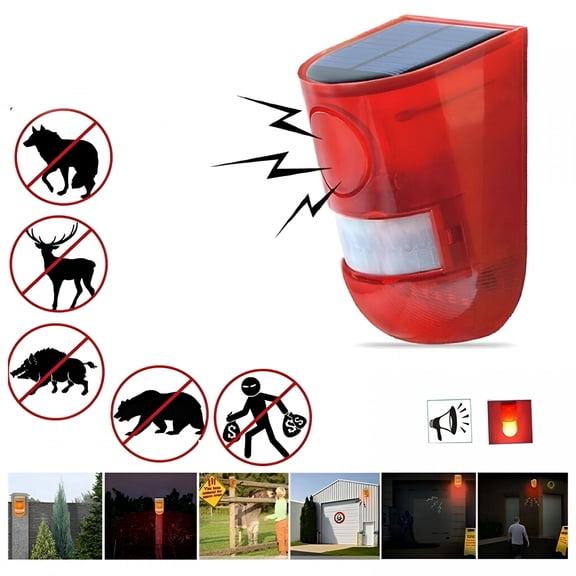 GJX Solar Motion Sensor Alarm with Led Warning Strobe Light,Security Outdoor Device for Home,Warehouse,and Farm Motion Detector Lights