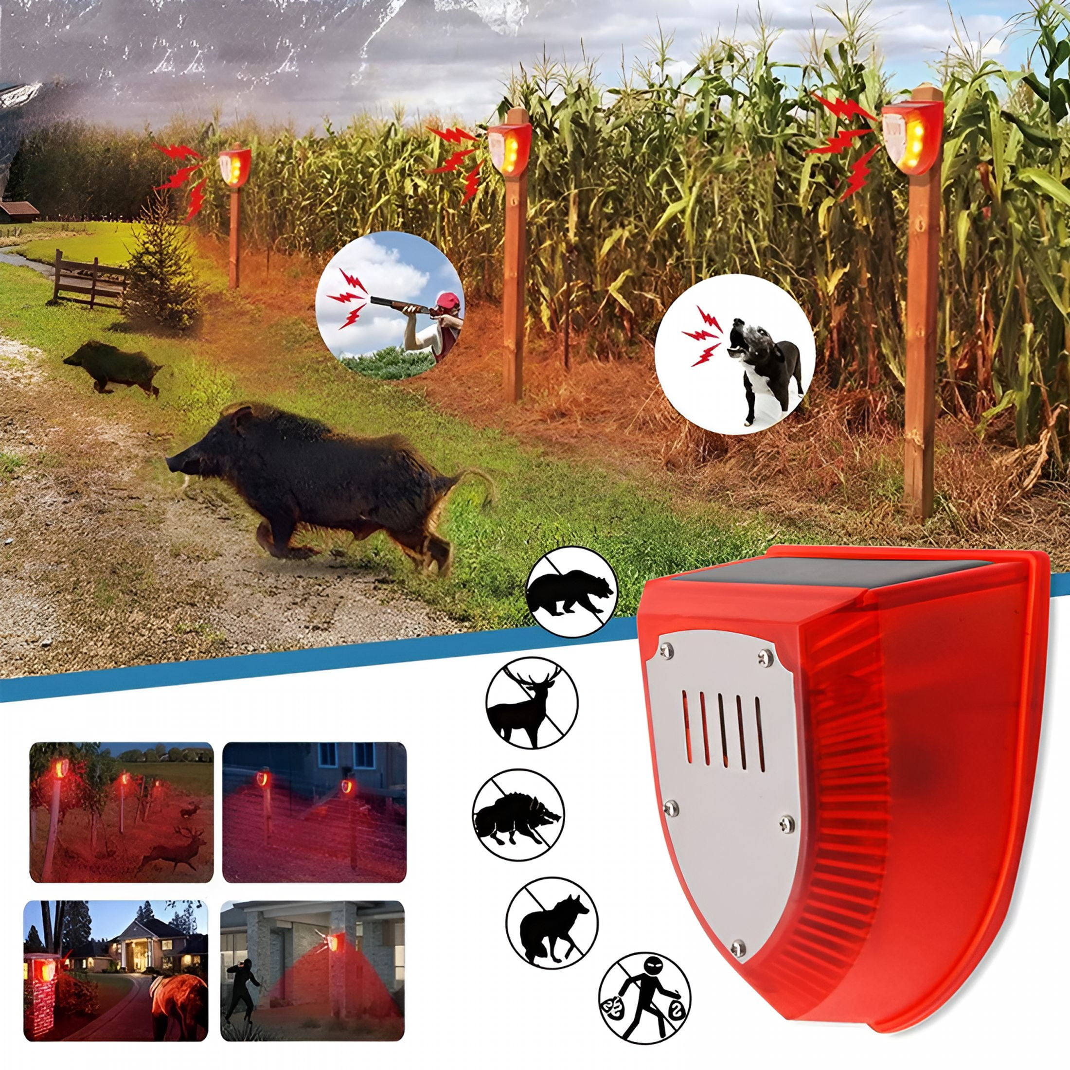 GJX Solar Outdoor Motion Sensor Alarm-Dog Barking&Gunshot Sound Support ...