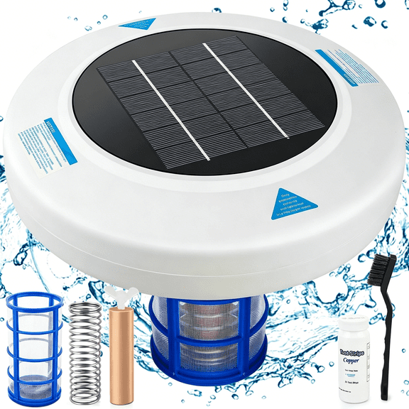 GJX Solar Pool Ionizer - Floating Pool Cleaner for Swimming Pools Up to 45,000 Gallons, Large Solar Panel & Durable Copper Anode, Clear Water with Minimal Effort