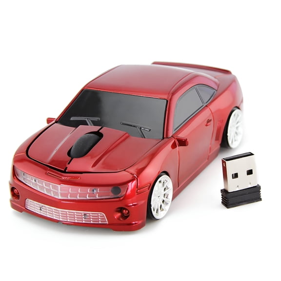 GJX Sport Car Shaped Wireless Computer Mouse 2.4G High Accuracy Sensor Silent Click Ergonomic Mouse for Laptop PC Gaming Office Home Travel Red