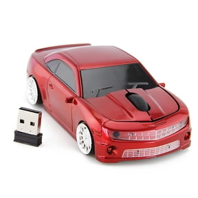 GJX Sport Car Shaped Wireless Mouse 2.4G - High Accuracy Sensor Optical Computer Mouse with Silent Click Buttons - Ergonomic Novelty Design for Laptop Desktop PC Gaming Office Work, Red