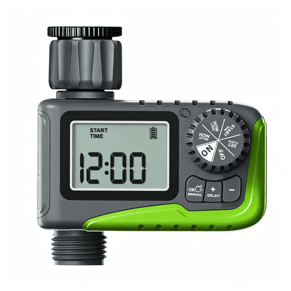 GJX Sprinkler Timer with Brass Inlet & Outlet, Programmable Hose Timer for Garden Soaker Hose, Watering Timer with Rain Delay/Manual Watering System, Digital Drip Irrigation