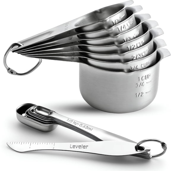 GJX Stainless Steel Measuring Cups and Spoons Set of 14 with Leveler,Nesting Kitchen Metal Measuring Cups and Spoons Set for Dry and Liquid Ingredients,Perfect for Cooking & Baking